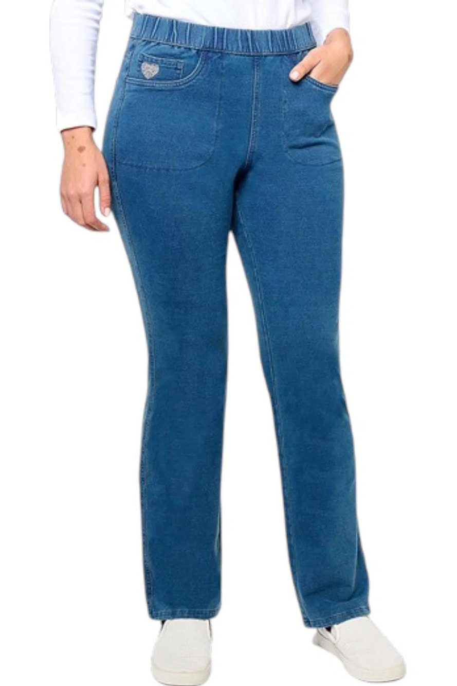 Quacker Factory DreamJeannes Pull-On Snap Bottom Leggings Med Wash - Short